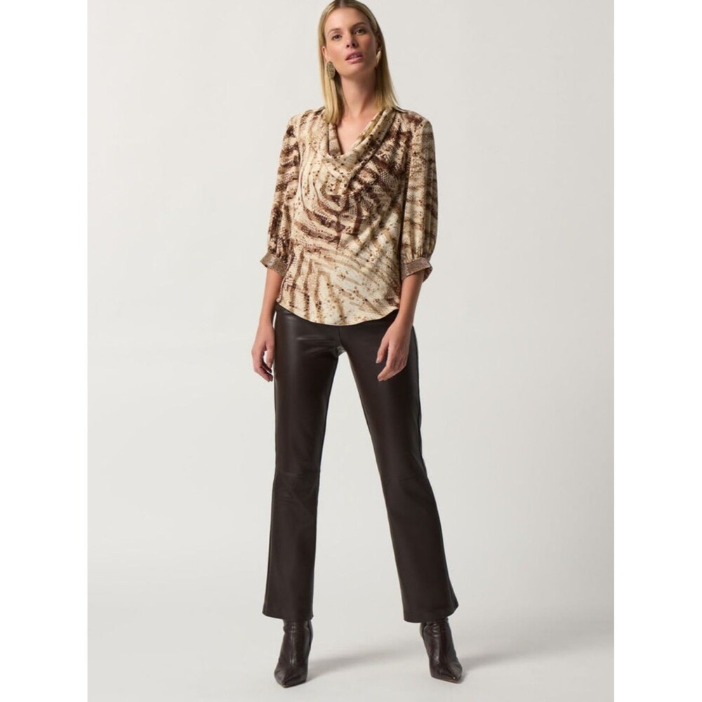 Joseph Ribkoff - Mocha Flared Faux-Leather Pants - size 10 - Style #233179